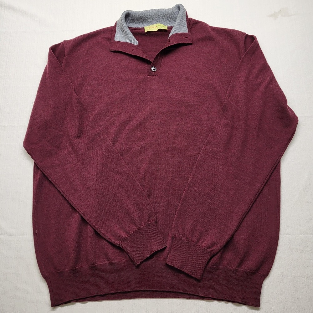 Judson Wade Merino Wool Sweater Mens Large Collared Red 90s Grandpa Holiday